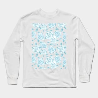 Beautiful Loose English Porcelain Roses in Blue Long Sleeve T-Shirt